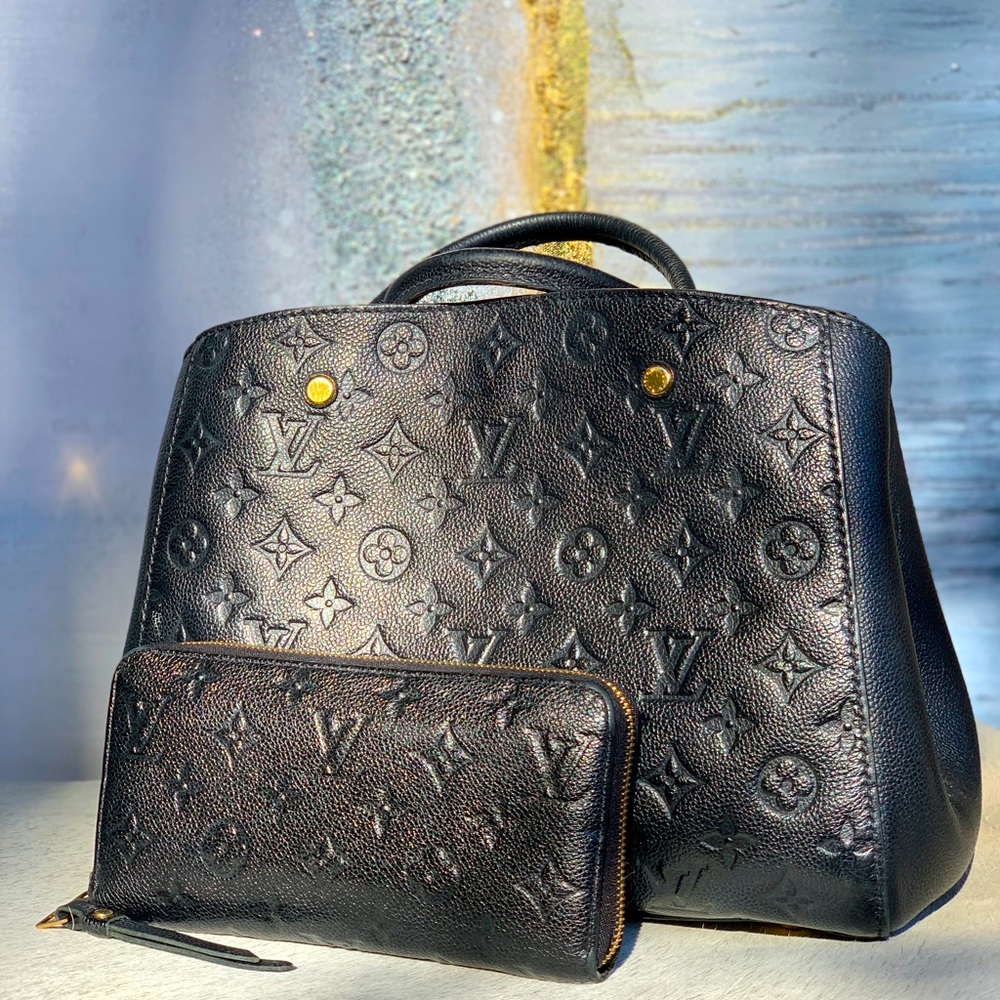 Vuitton Montaigne MM empreinte black noir /w matching zippy wallet